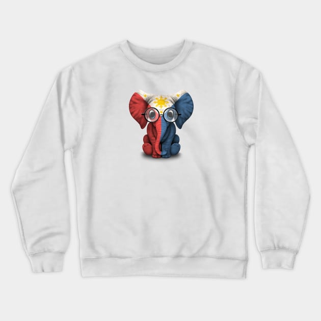 Baby Elephant with Glasses and Filipino Flag Crewneck Sweatshirt by jeffbartels